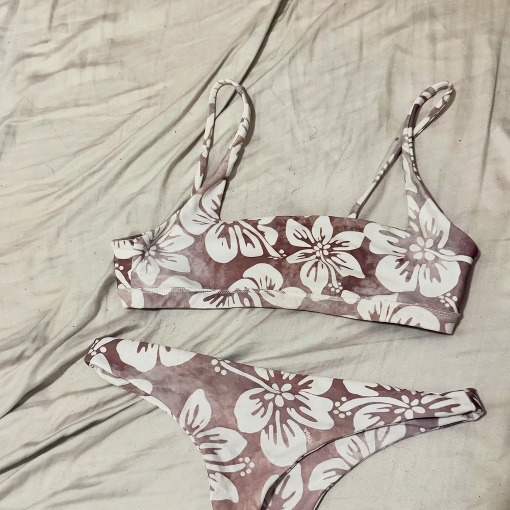 Floral Bikini Set in Brown and White
